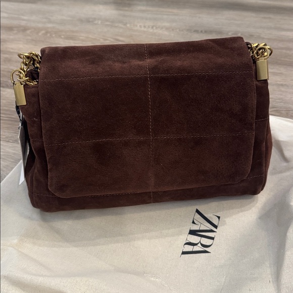 Zara leather chocolate brown leather shoulder bag purse - Picture 10 of 14